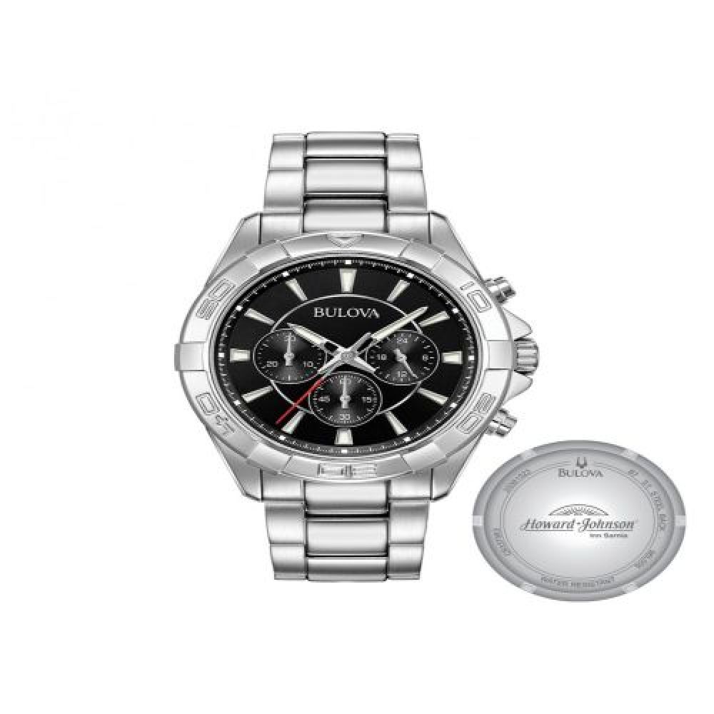 RELOJ   SPORT CABALLERO MARCA BULOVA  CON 3 DISCOS (CRONOMETRO, HORAS ETC )  BISEL PLATA  Y  CARATULA  NEGRA EXTENSIBLE PLATA imagen